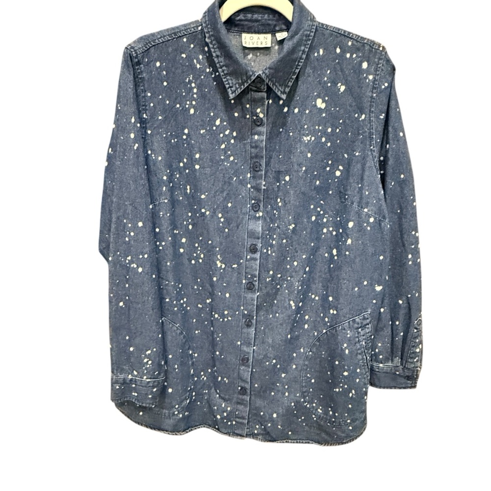 Joan Rivers denim jacket/shirt button down splatter shirt size medium - Picture 2 of 8